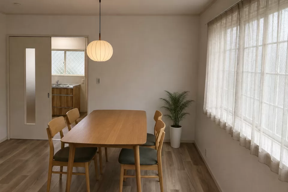 キッチン収納を整えた、家族で団らんできるナチュラルなダイニング